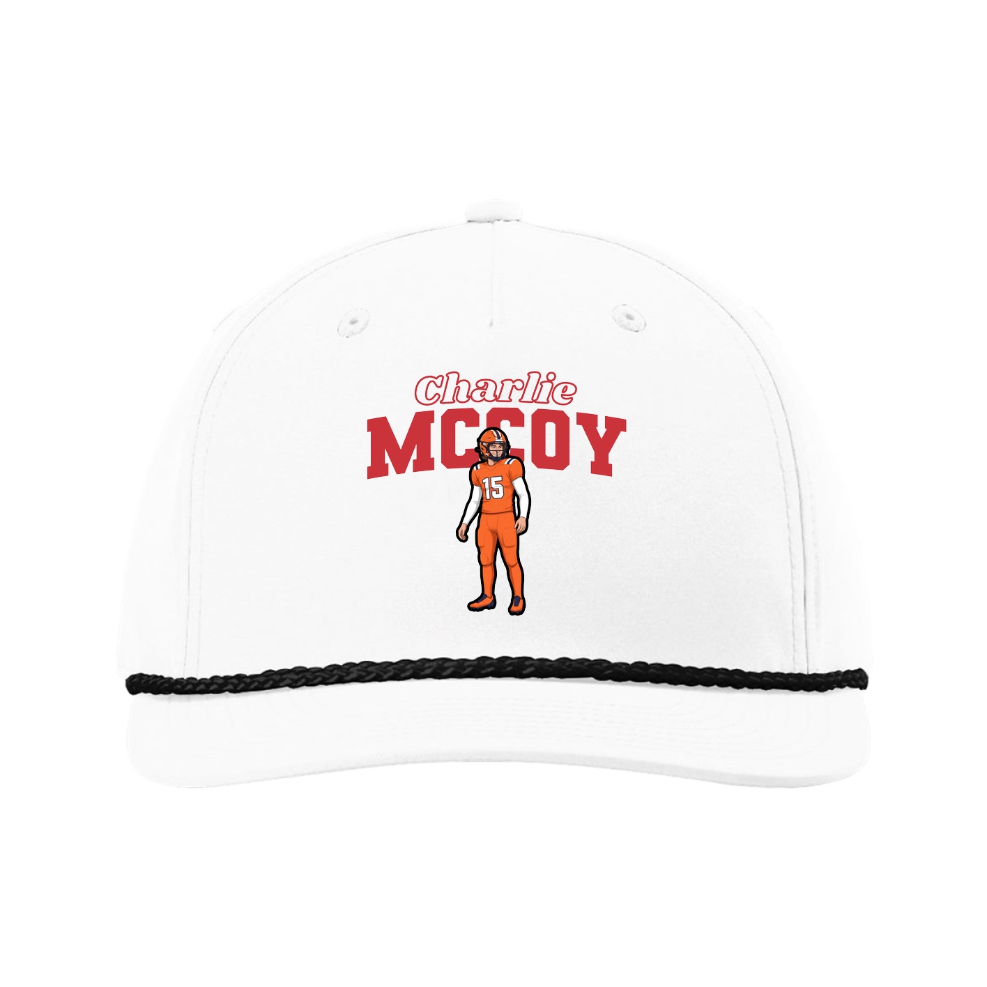Five-Panel Classic Rope Cap — Name Arch in White