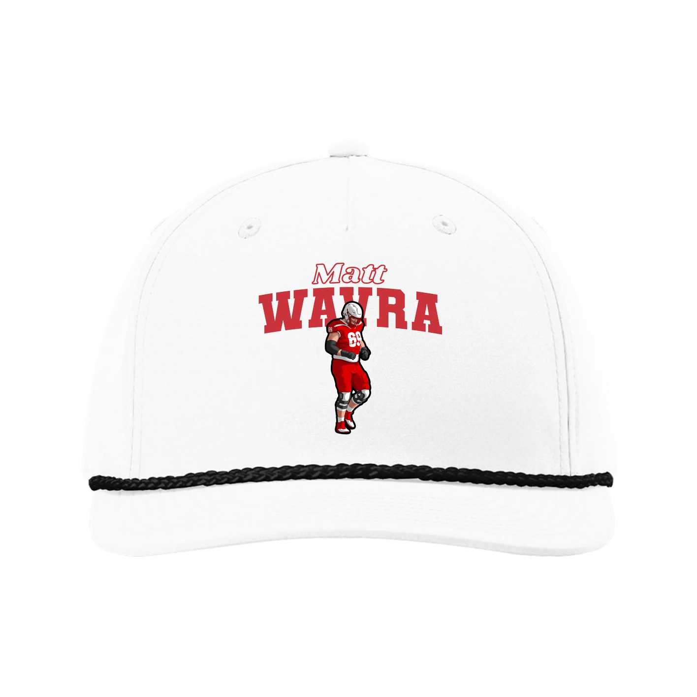 Five-Panel Classic Rope Cap — Name Arch in White
