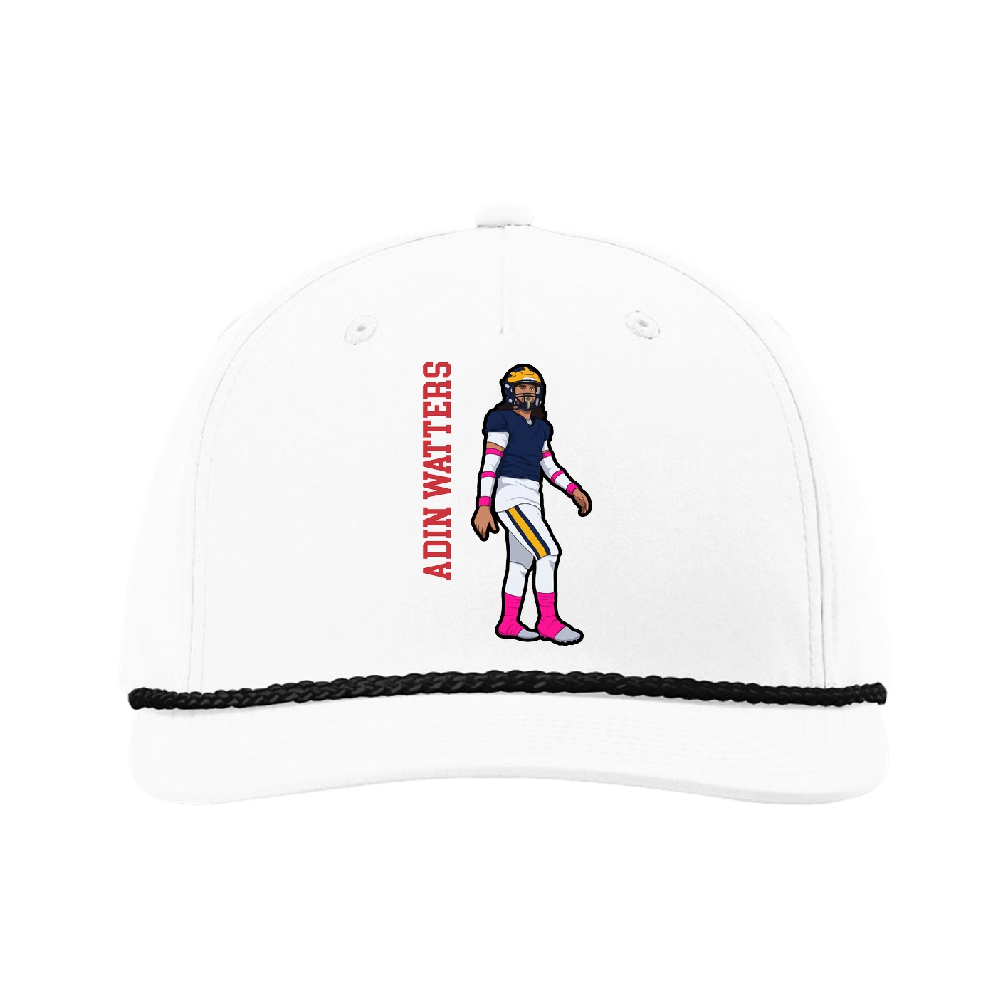 Five-Panel Classic Rope Cap — Name Vertical in White