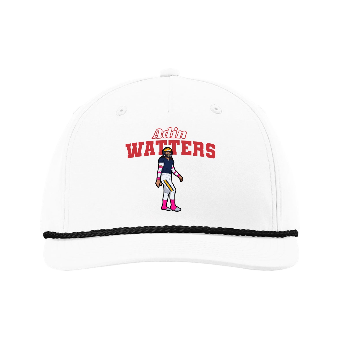 Five-Panel Classic Rope Cap — Name Arch in White