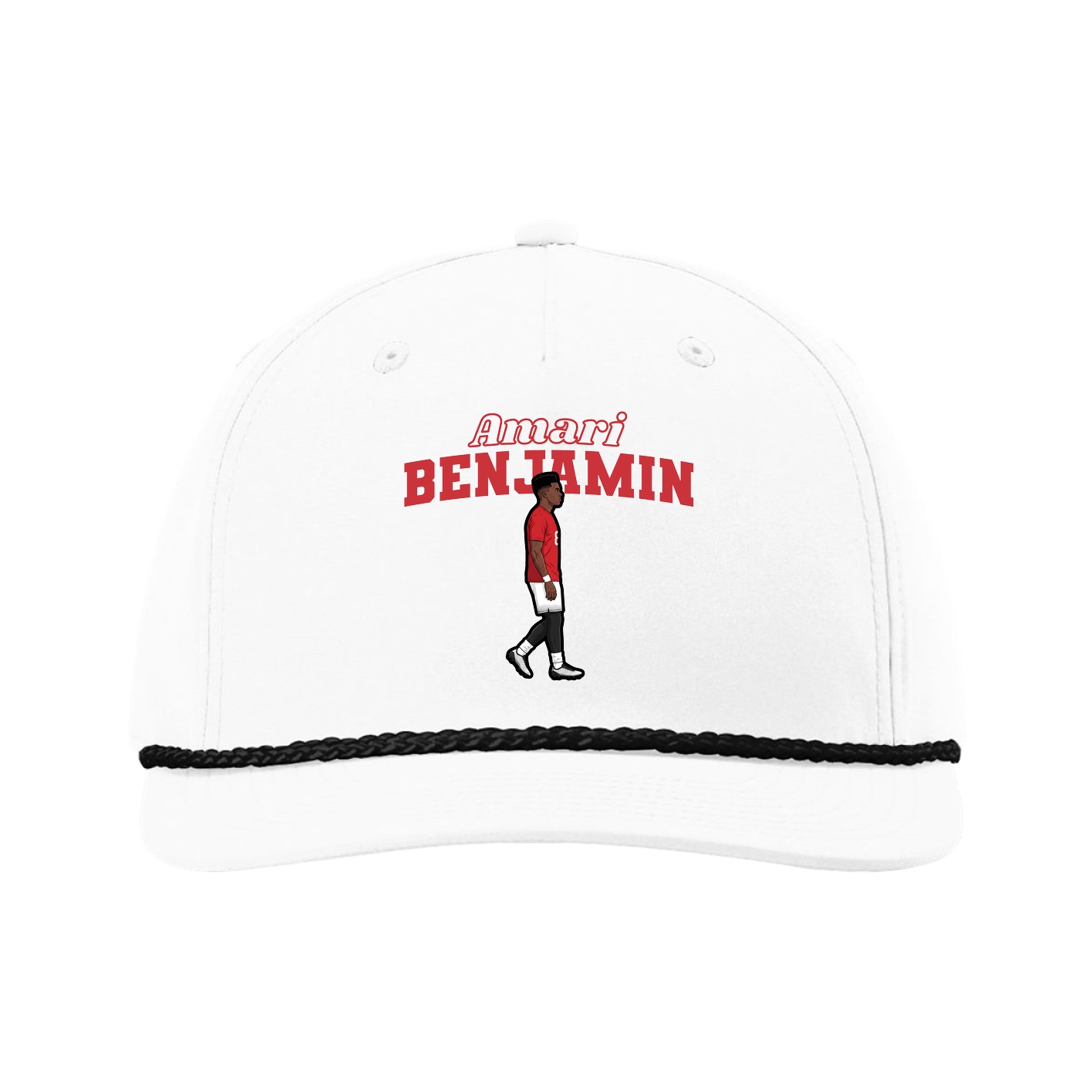 Five-Panel Classic Rope Cap — Name Arch in White