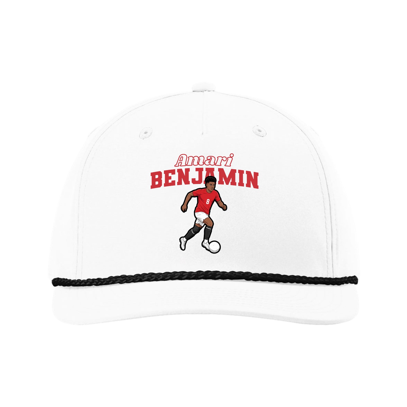 Five-Panel Classic Rope Cap — Name Arch in White
