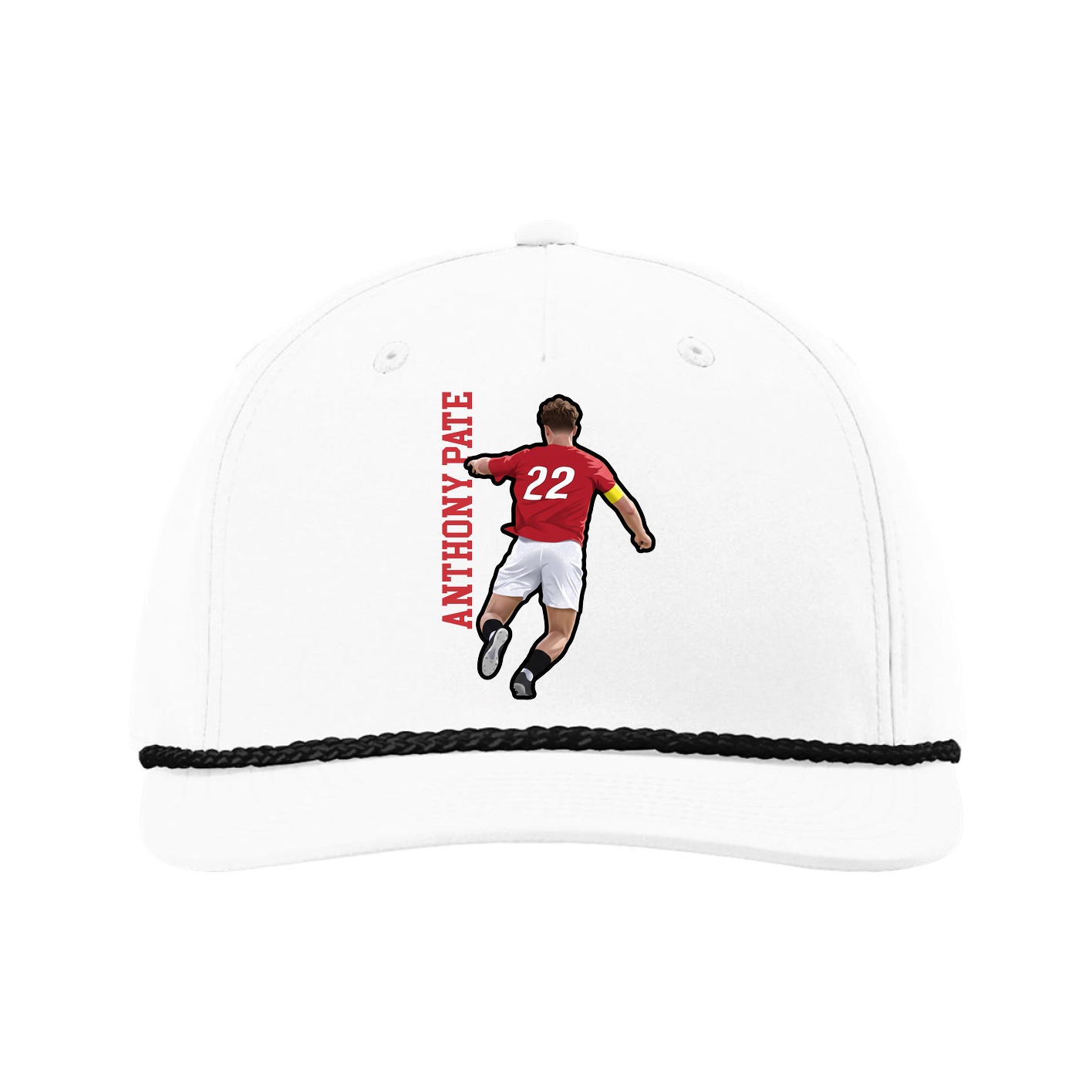 Five-Panel Classic Rope Cap — Name Vertical in White