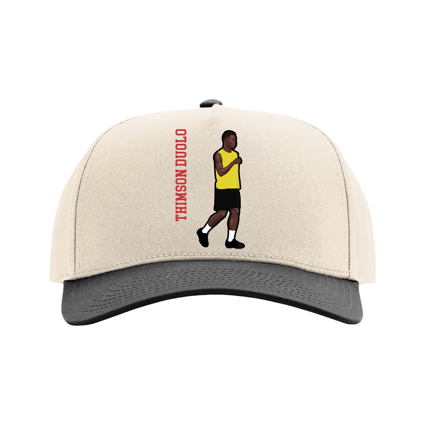 Full Fabric Five-Panel Champ Cap — Name Vertical in Cream/Black