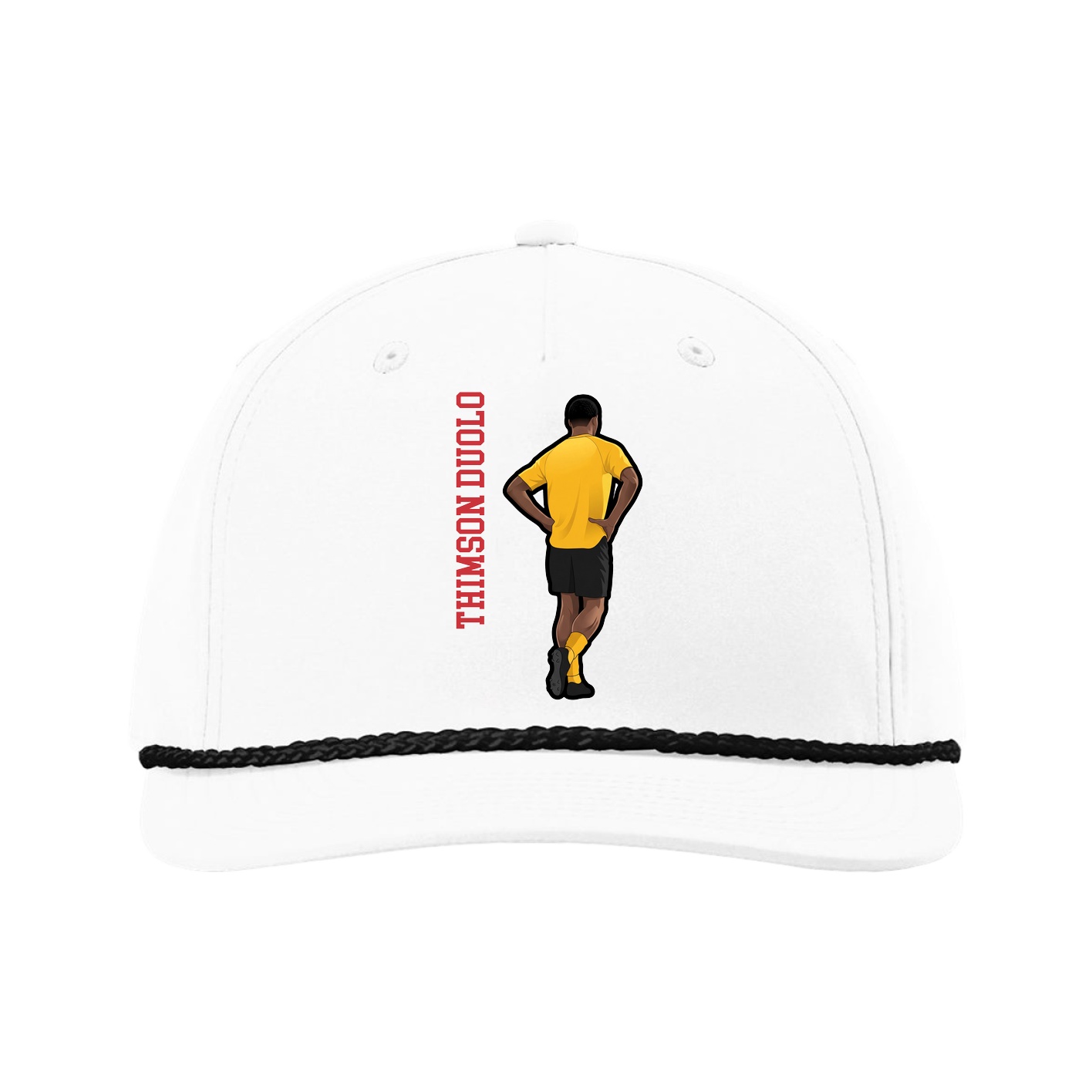 Five-Panel Classic Rope Cap — Name Vertical in White