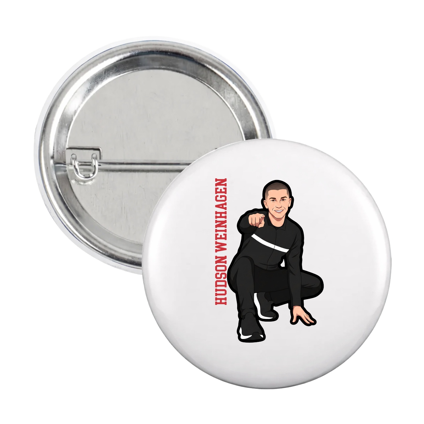 Game Day Button — Name Vertical in White