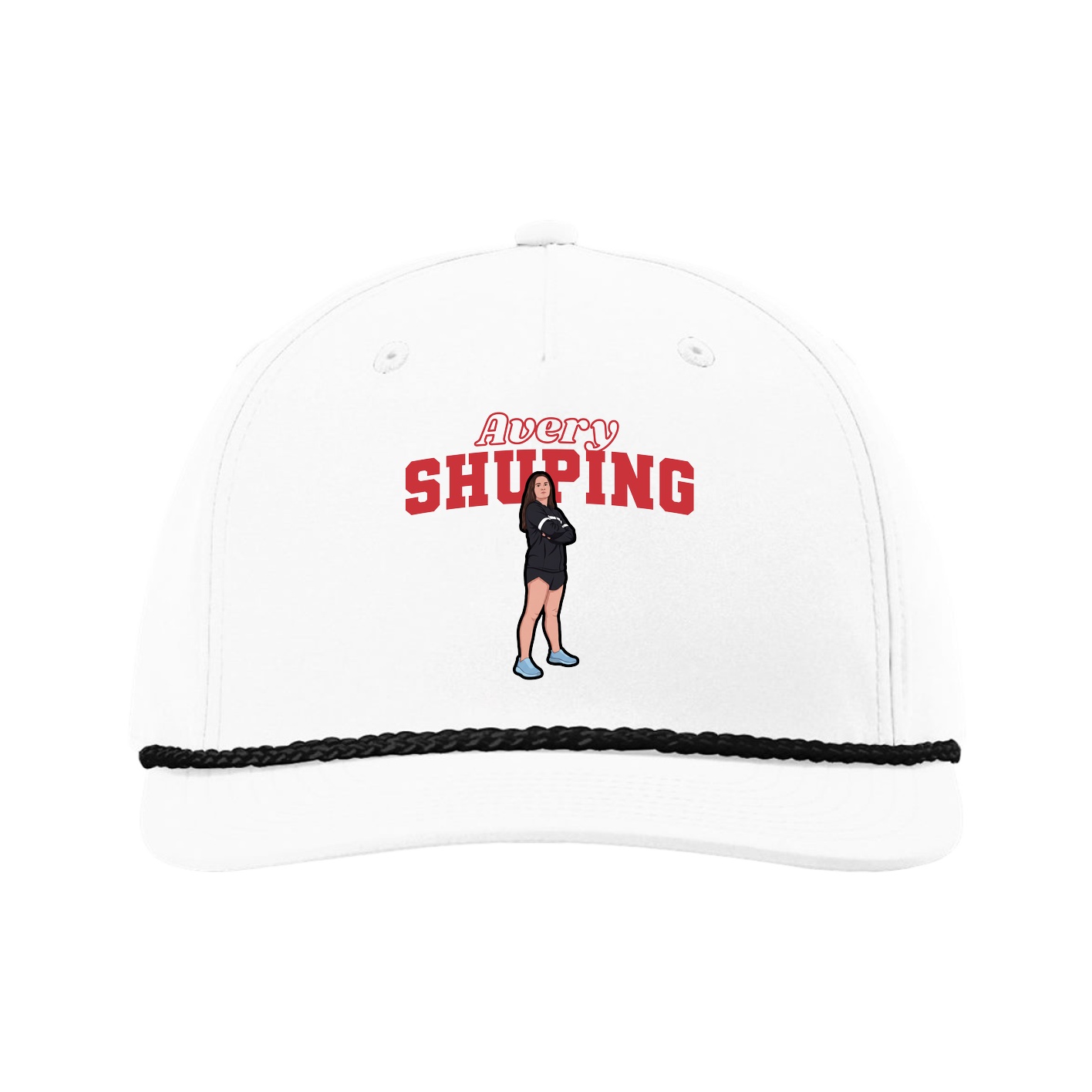 Five-Panel Classic Rope Cap — Name Arch in White