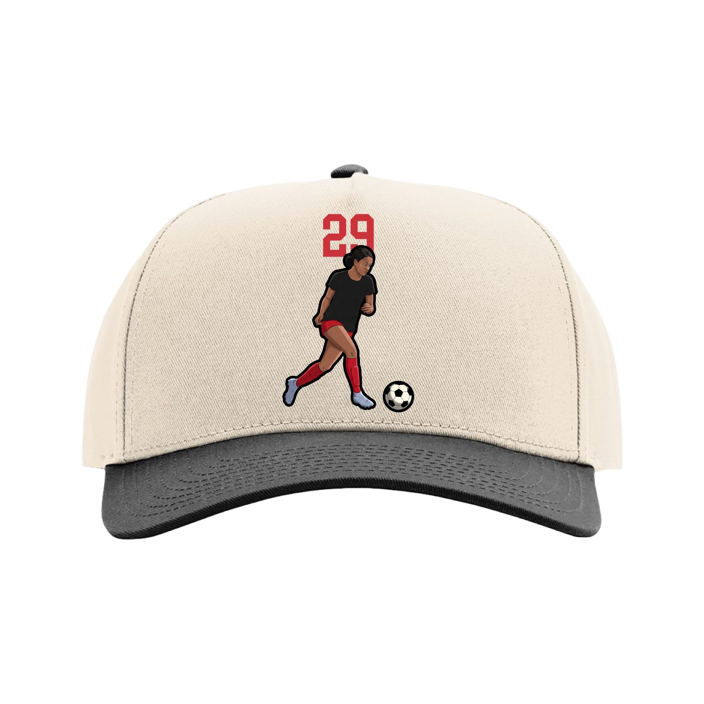 Full Fabric Five-Panel Champ Cap — Number Top in Cream/Black