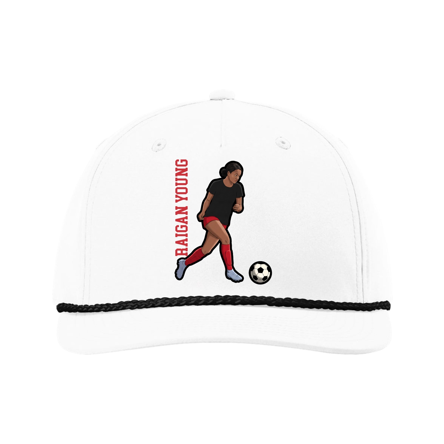 Five-Panel Classic Rope Cap — Name Vertical in White