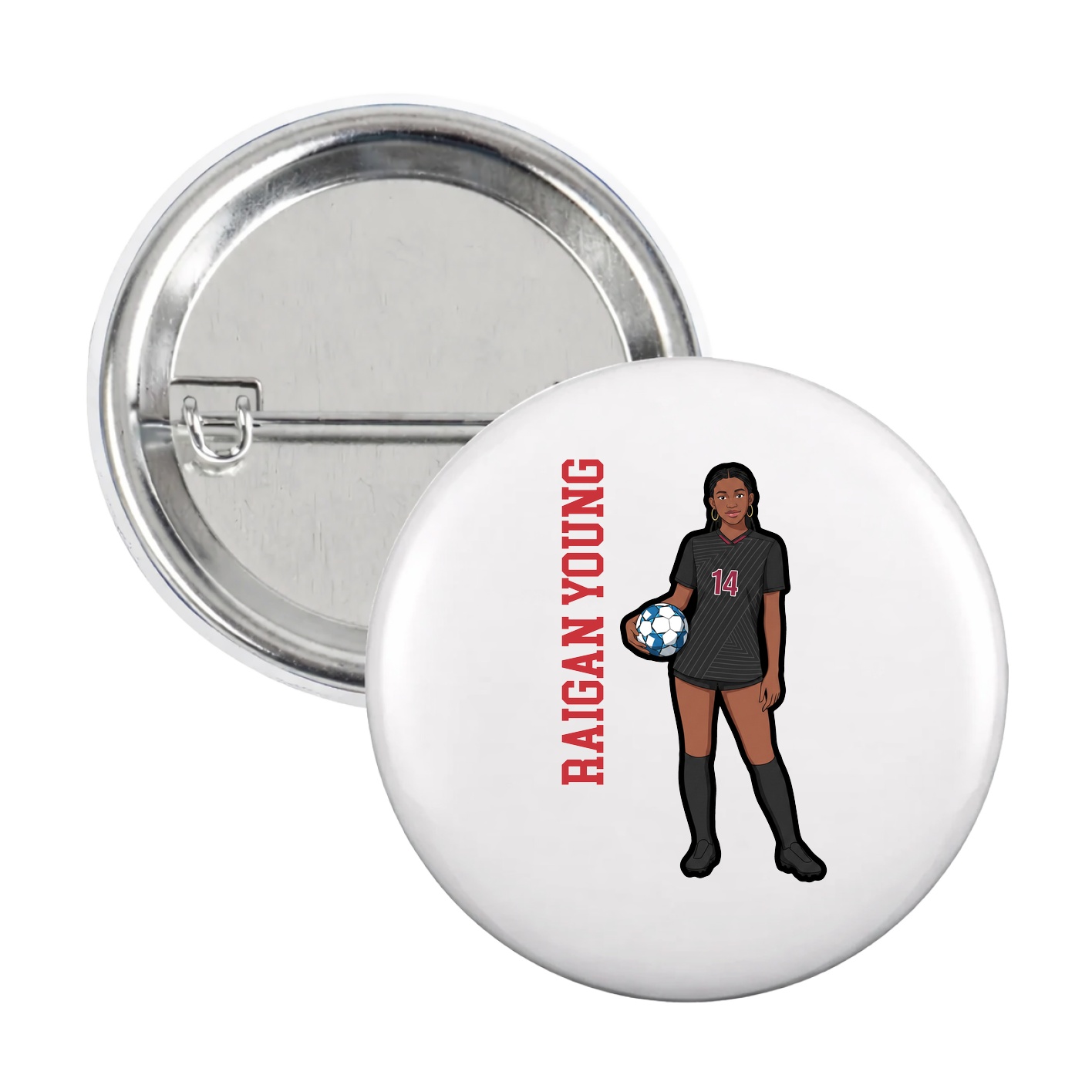 Game Day Button — Name Vertical in White