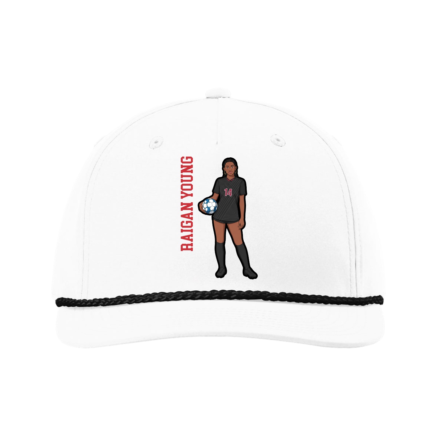 Five-Panel Classic Rope Cap — Name Vertical in White