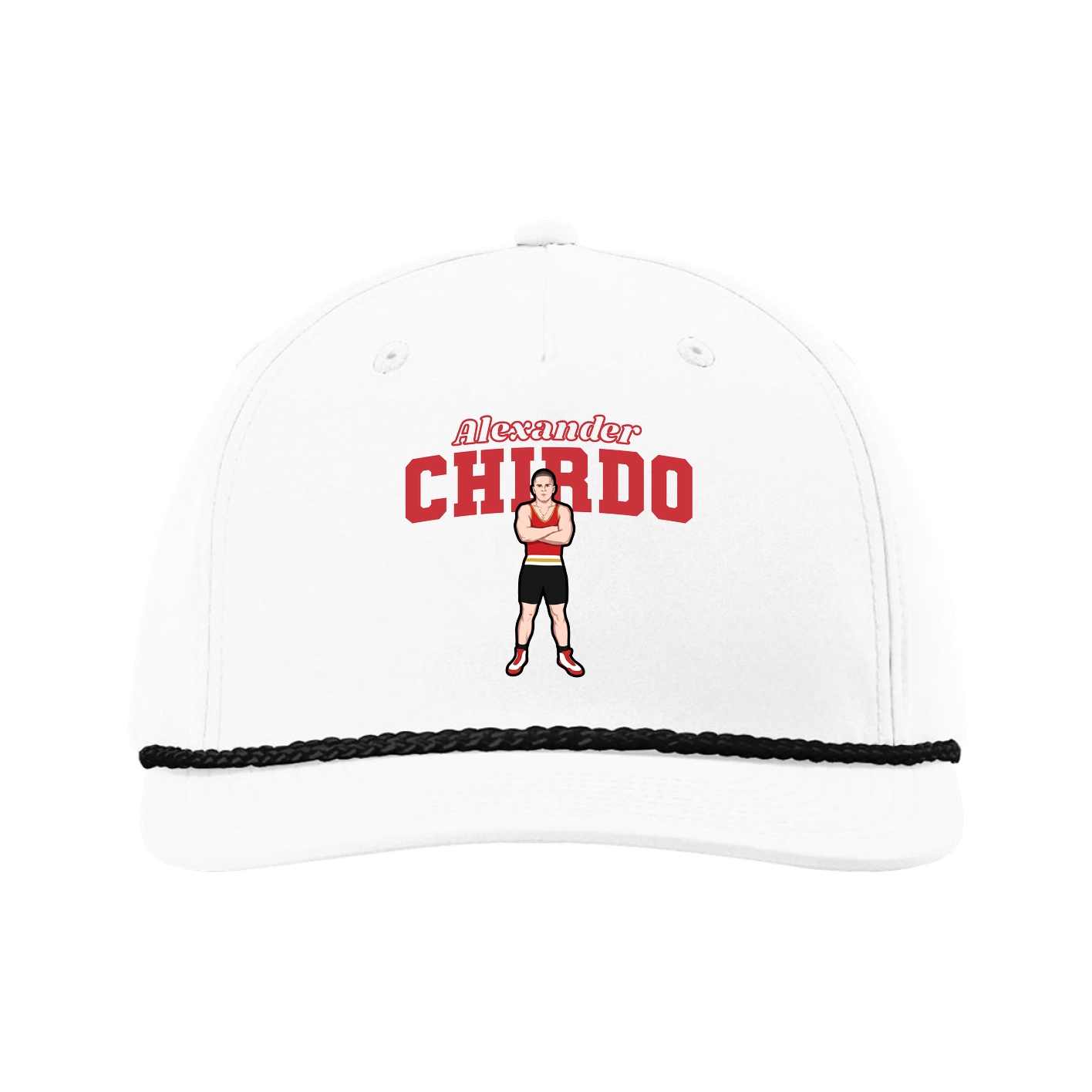 Five-Panel Classic Rope Cap — Name Arch in White