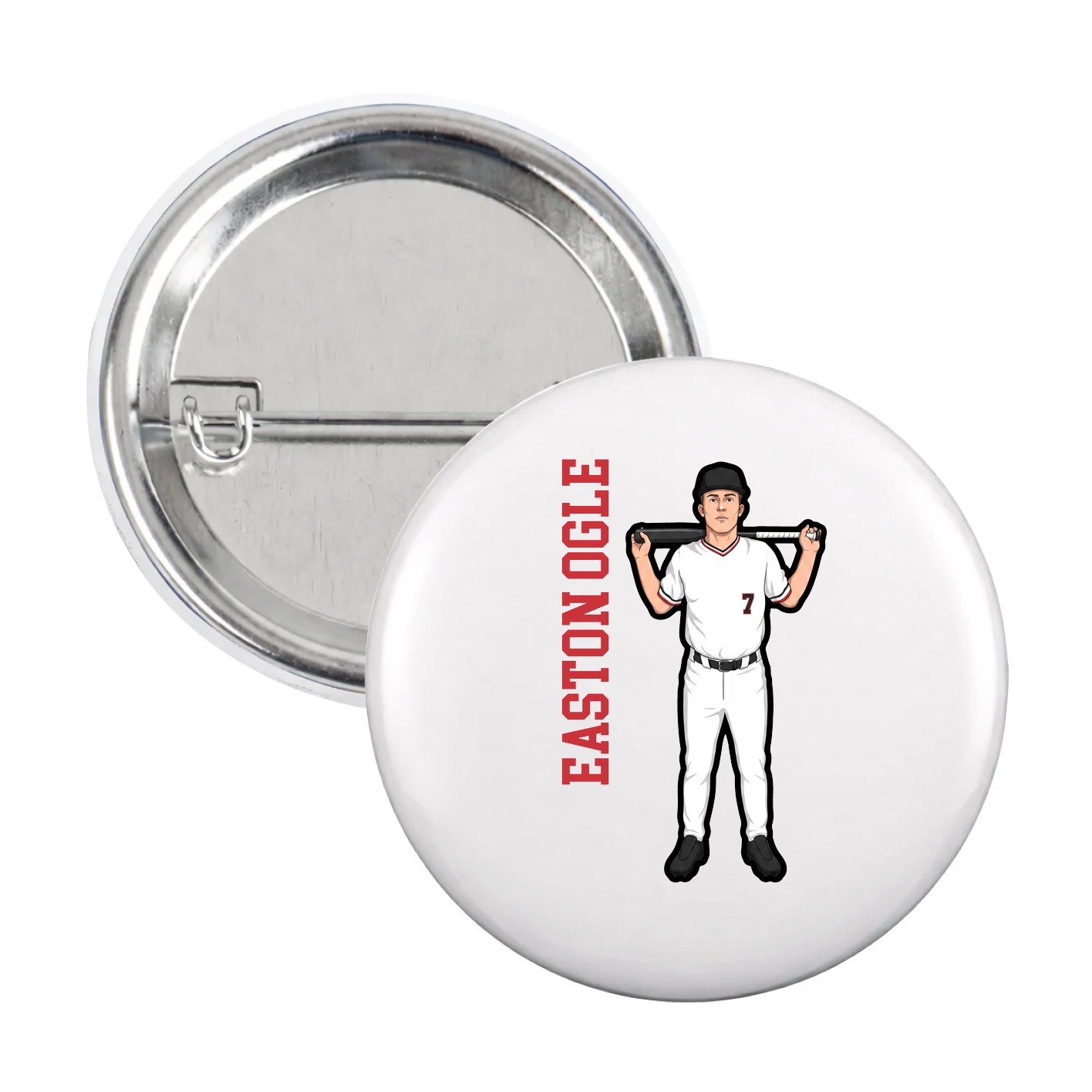 Game Day Button — Name Vertical in White