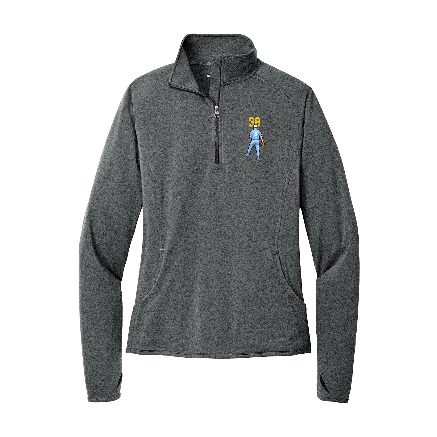Women's Q-Zip Pullover — Number Top in Grey