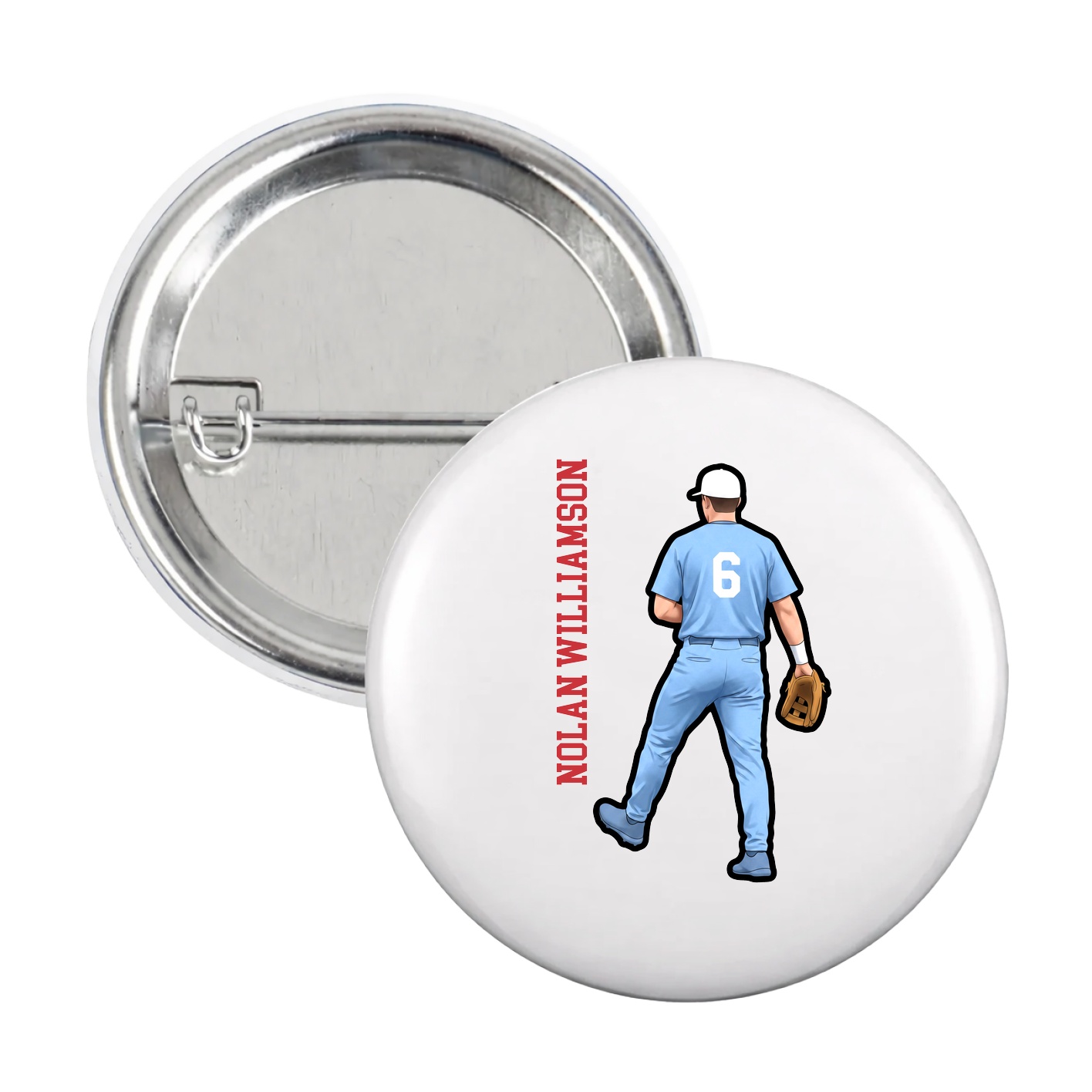 Game Day Button — Name Vertical in White