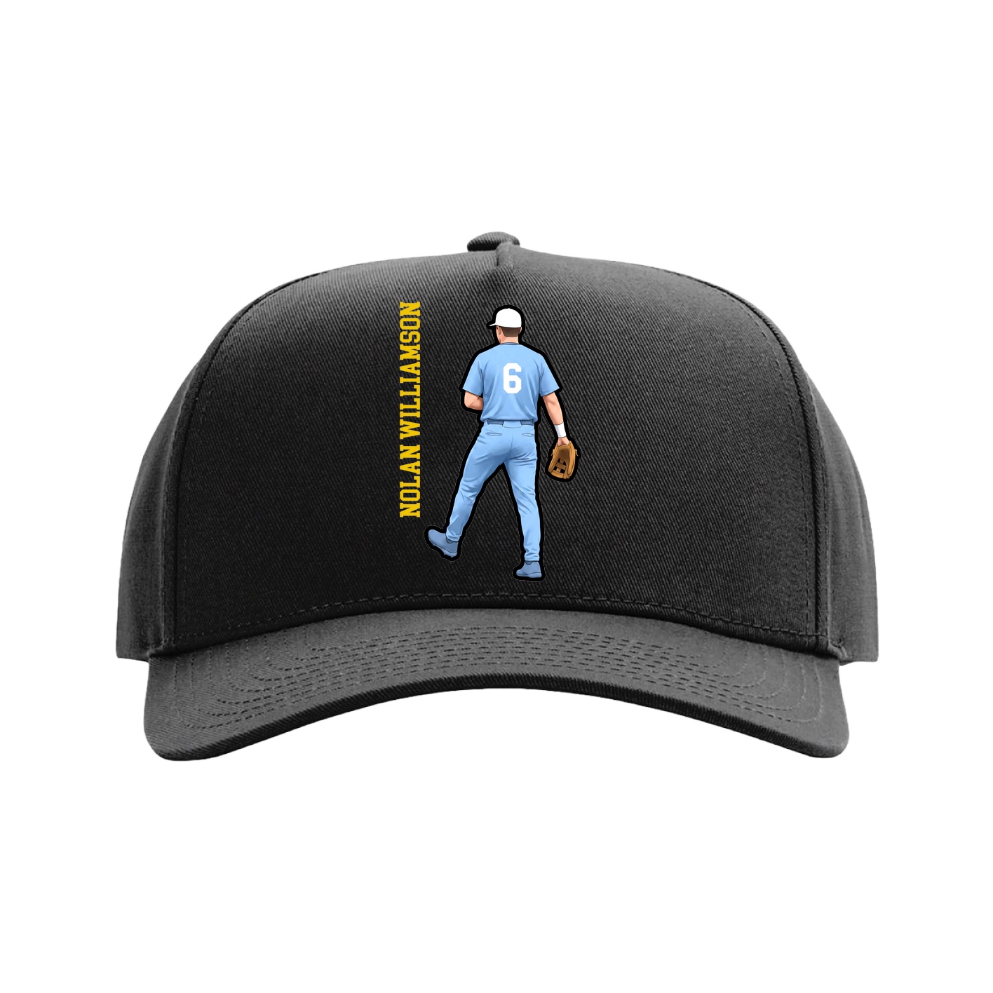 Full Fabric Five-Panel Champ Cap — Name Vertical in Black