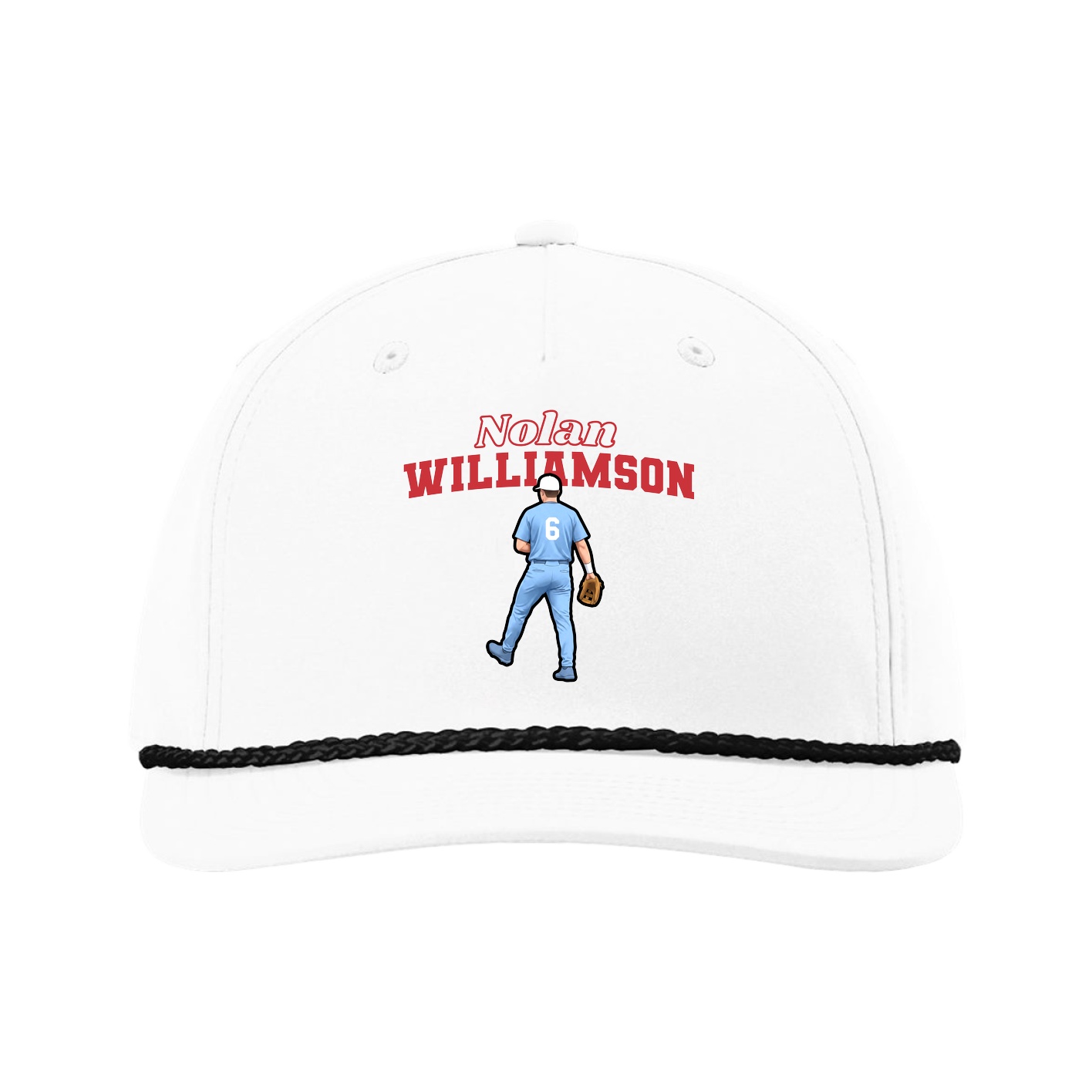 Five-Panel Classic Rope Cap — Name Arch in White
