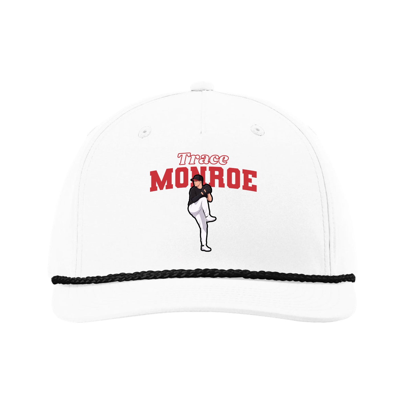 Five-Panel Classic Rope Cap — Name Arch in White