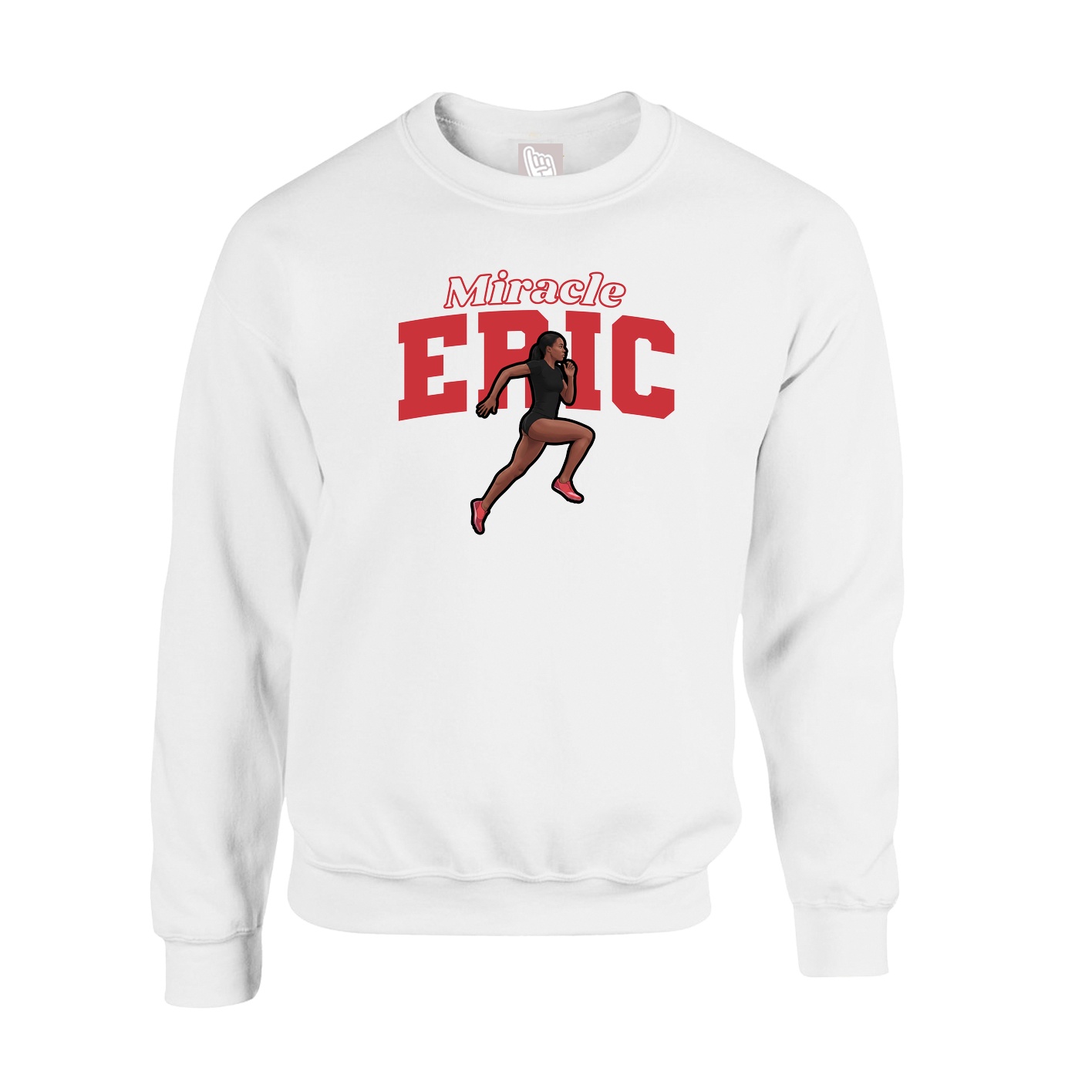 Fleece Crew — Name Arch in White