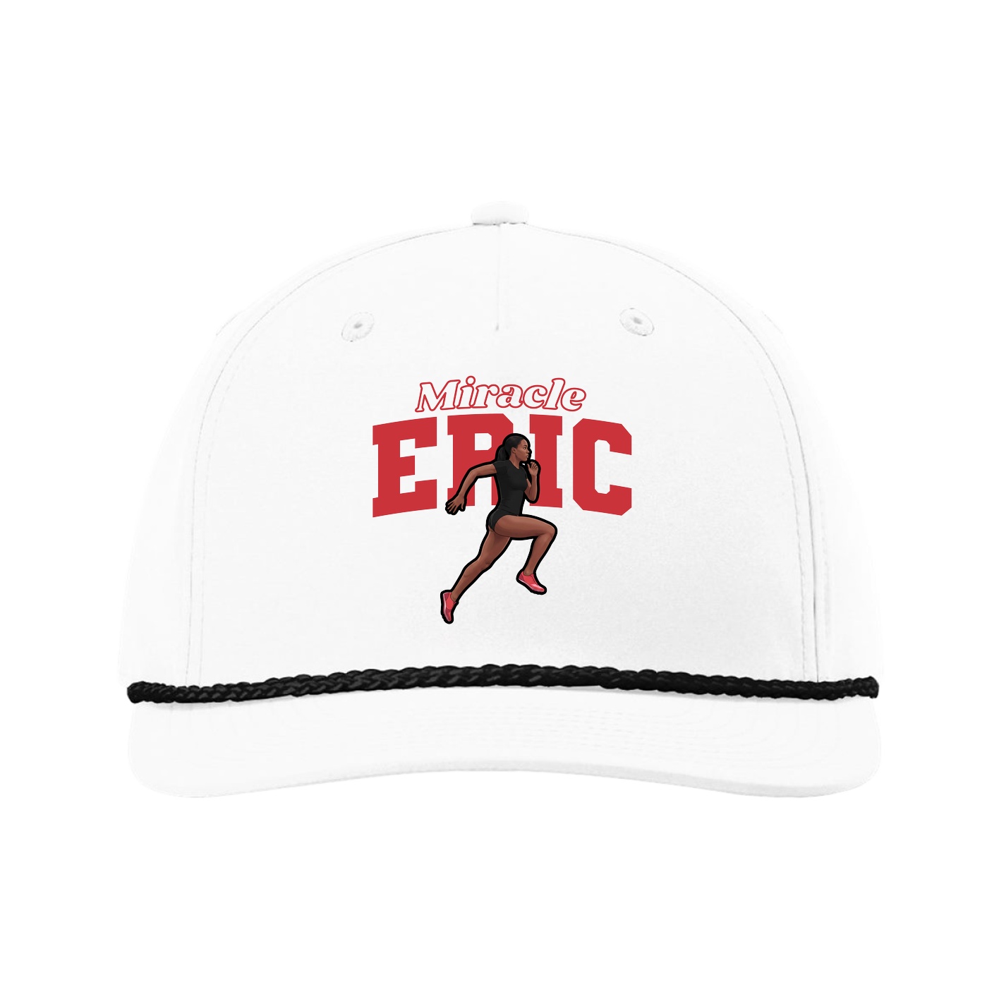 Five-Panel Classic Rope Cap — Name Arch in White