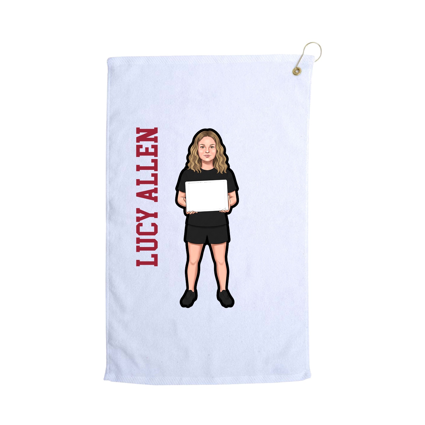 Golf Towel — Name Vertical in White