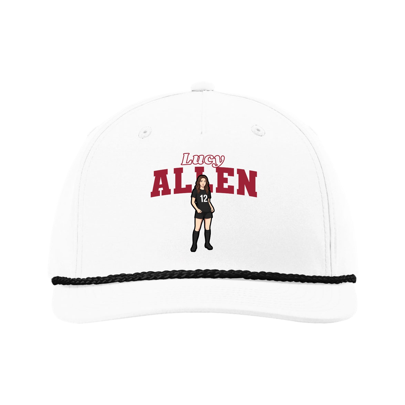 Five-Panel Classic Rope Cap — Name Arch in White