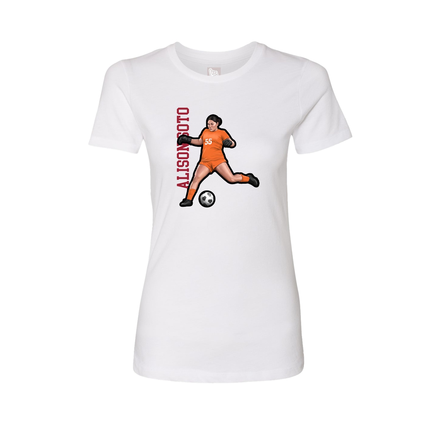 Fitted Women's Tee — Name Vertical in White