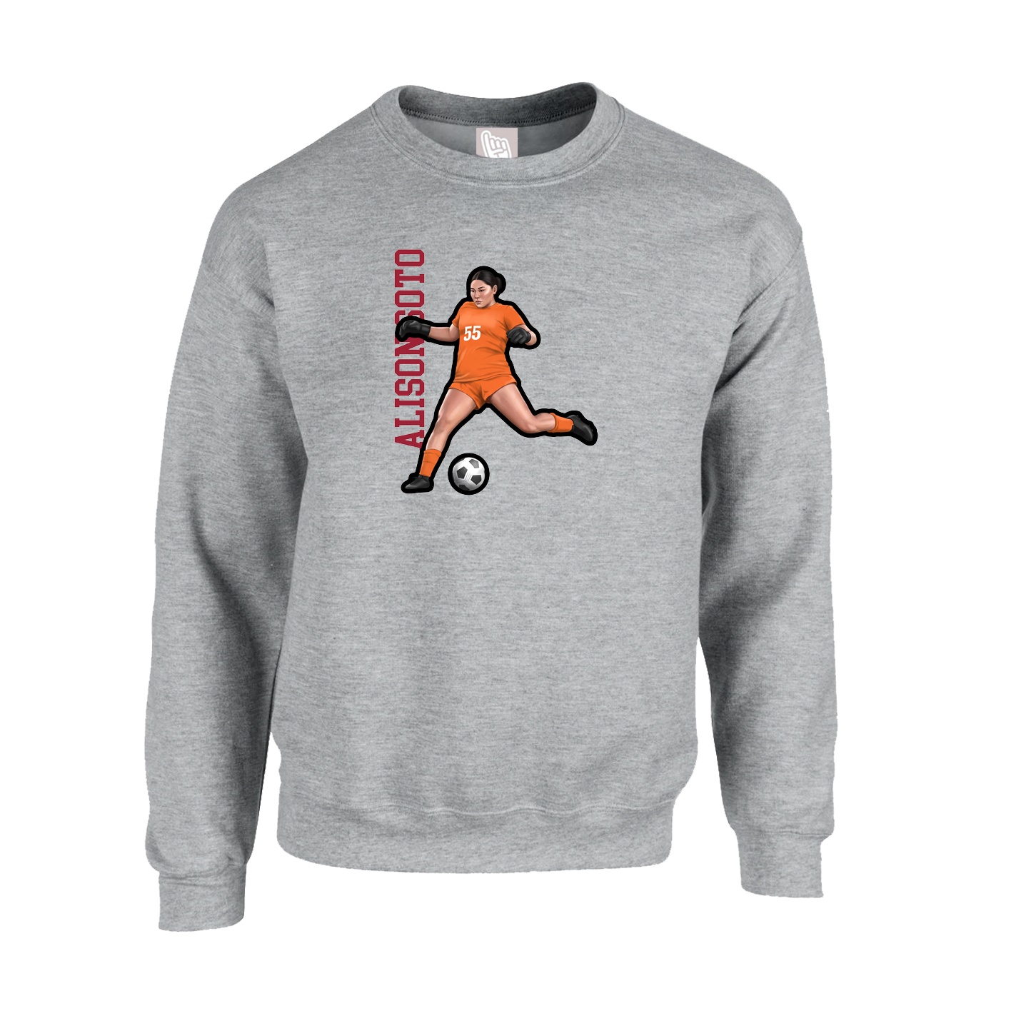 Fleece Crew — Name Vertical in Grey