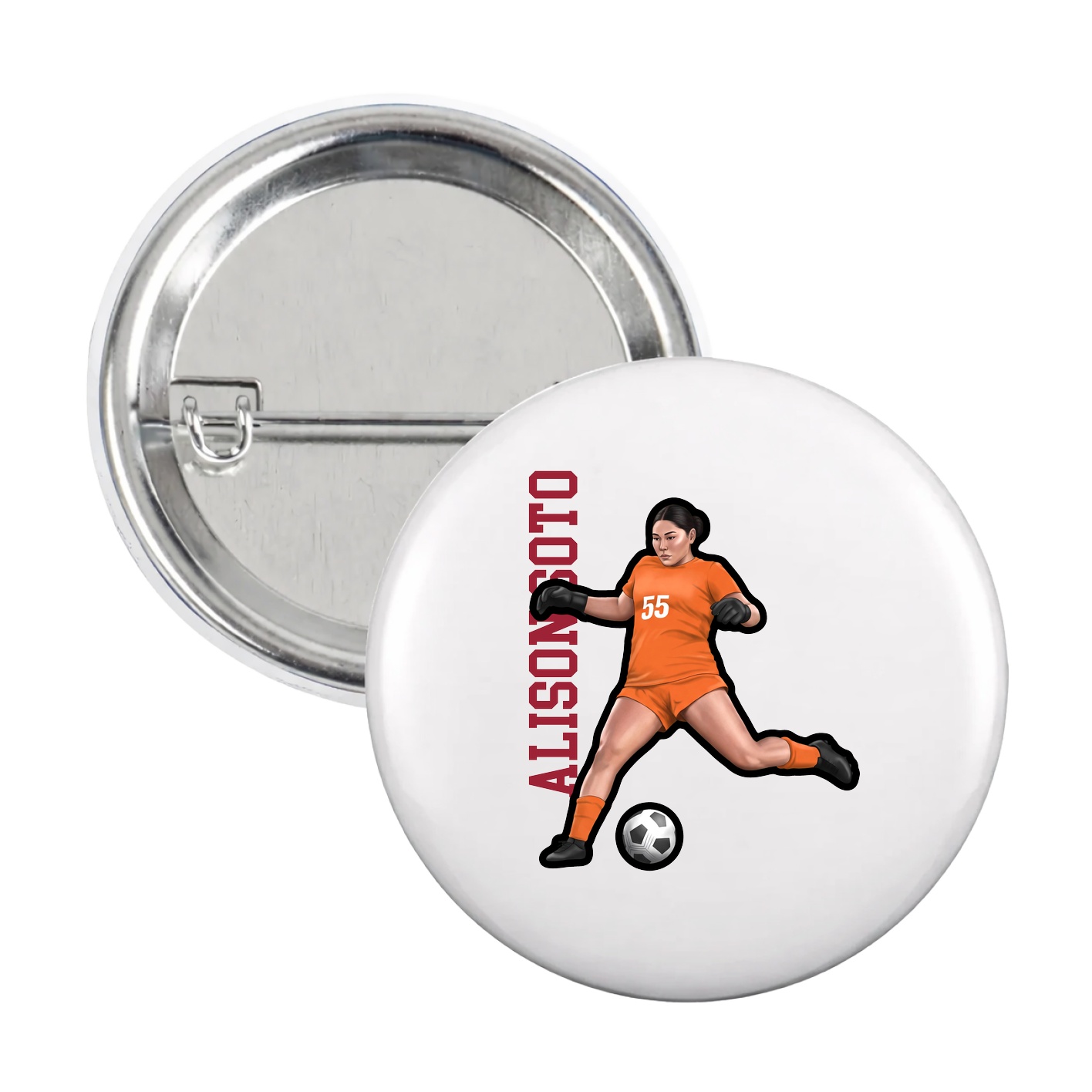 Game Day Button — Name Vertical in White