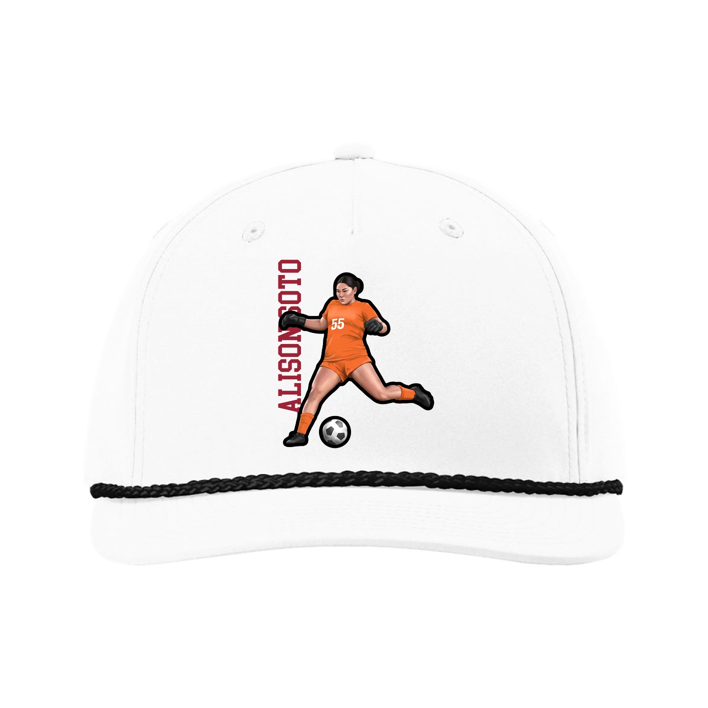 Five-Panel Classic Rope Cap — Name Vertical in White