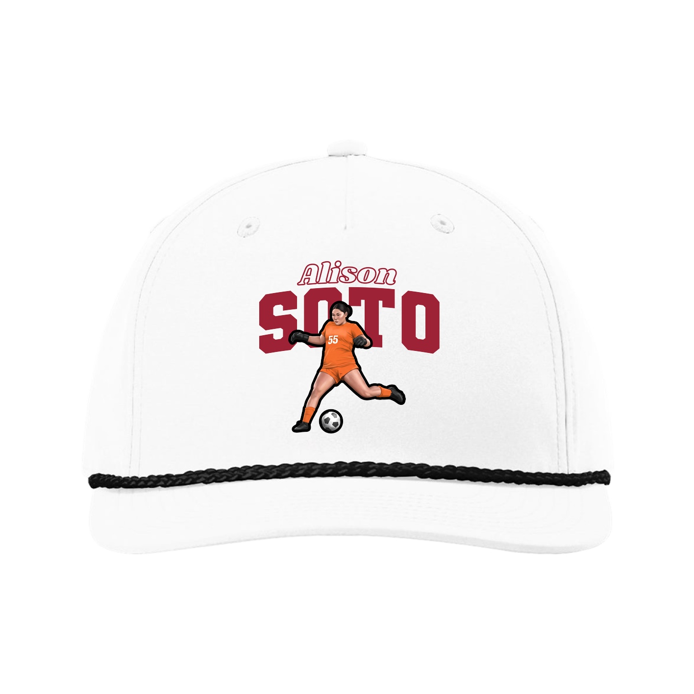 Five-Panel Classic Rope Cap — Name Arch in White