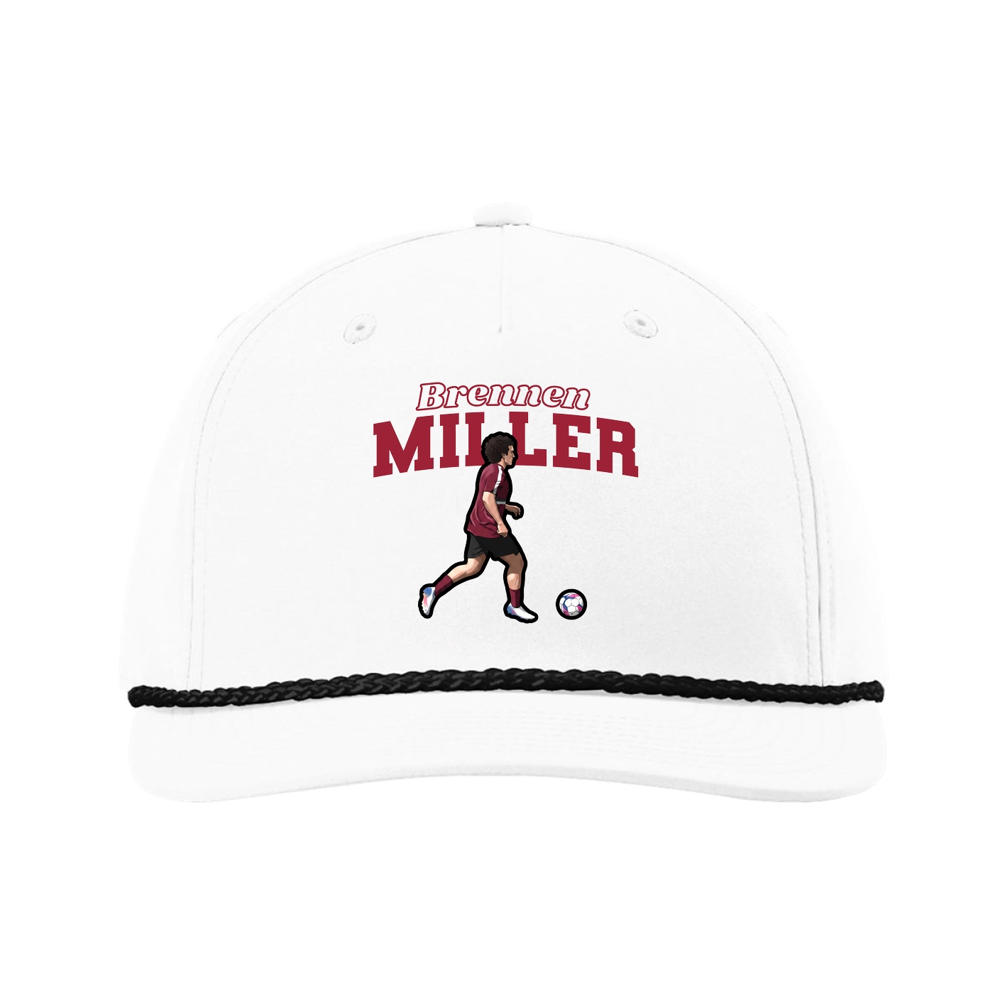 Five-Panel Classic Rope Cap — Name Arch in White