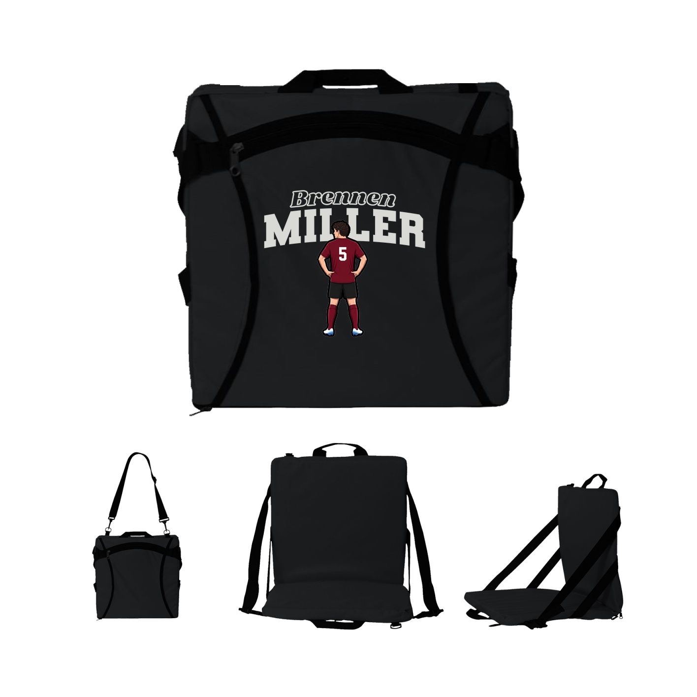 Folding Stadium Seat — Name Arch in Black