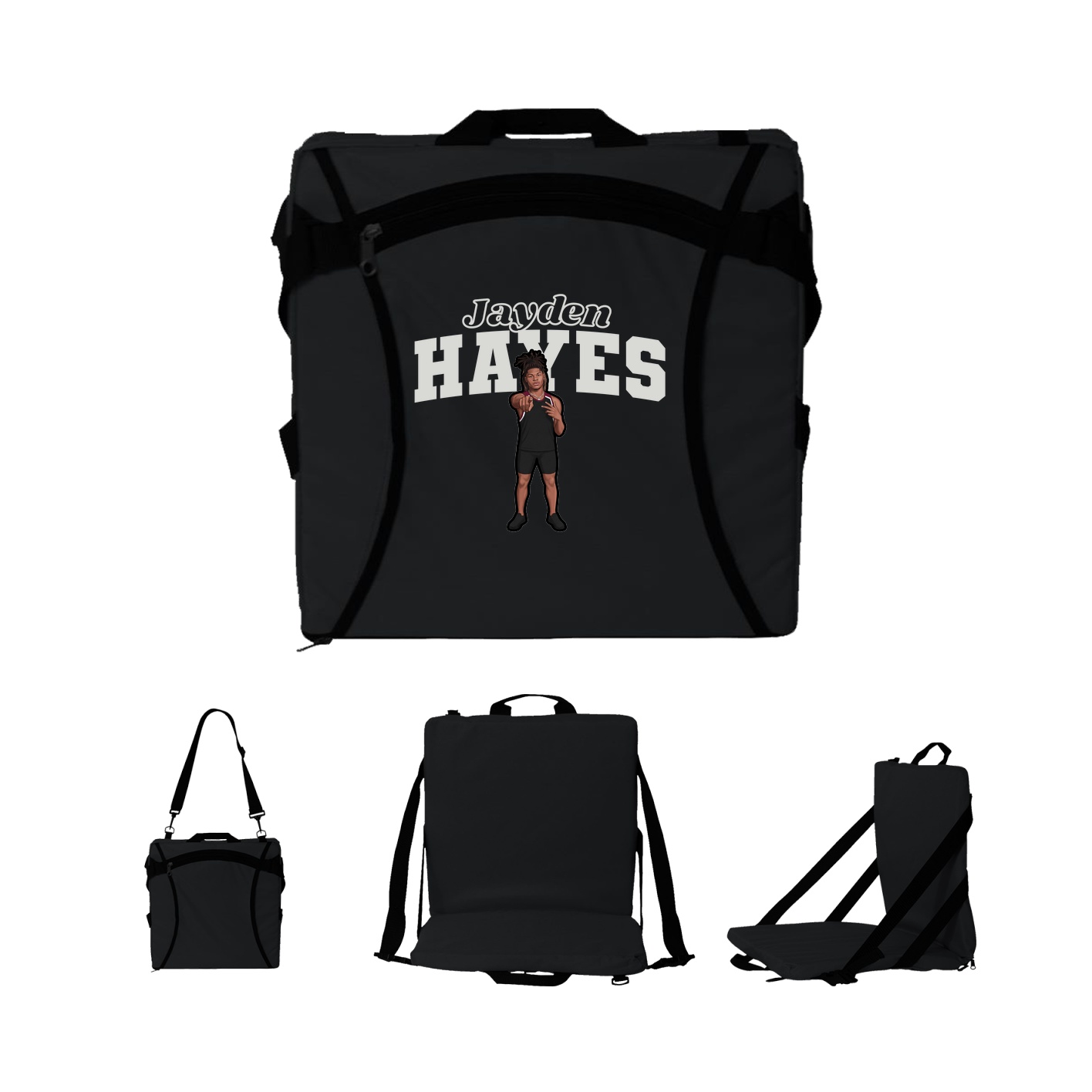 Folding Stadium Seat — Name Arch in Black