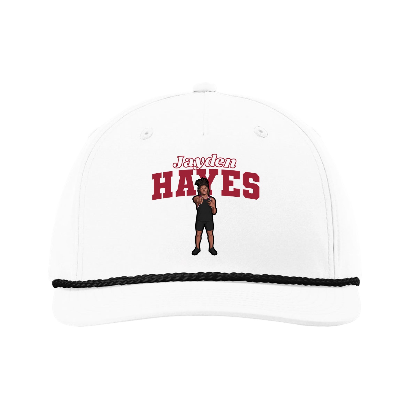 Five-Panel Classic Rope Cap — Name Arch in White