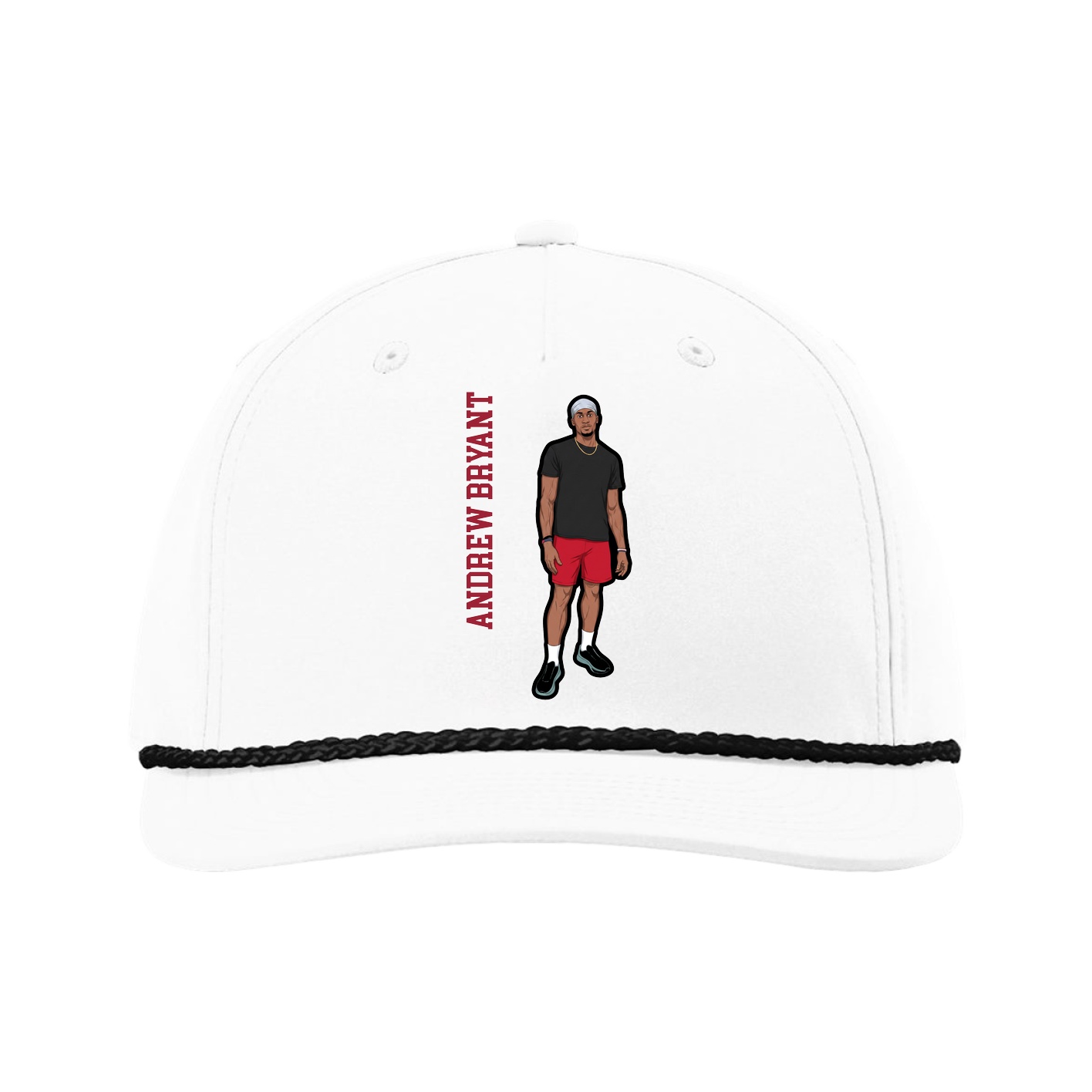 Five-Panel Classic Rope Cap — Name Vertical in White