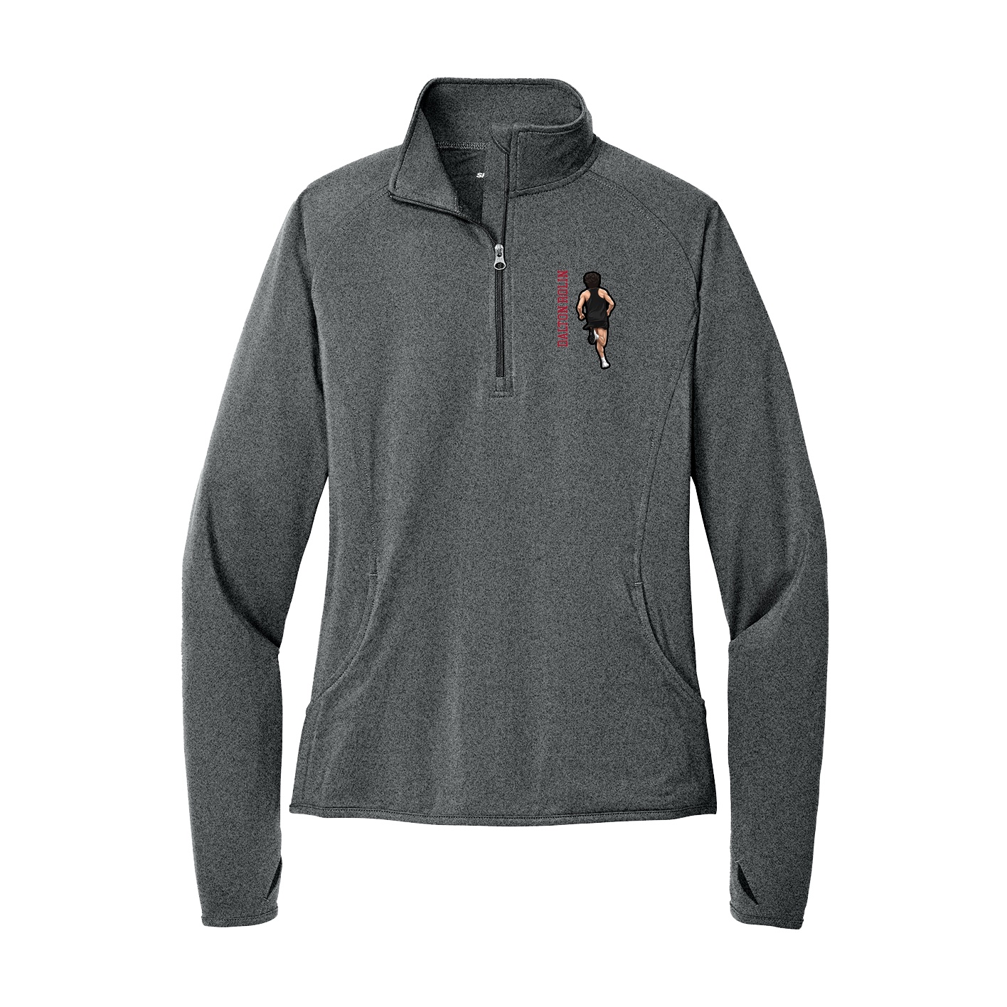 Women's Q-Zip Pullover — Name Vertical in Grey