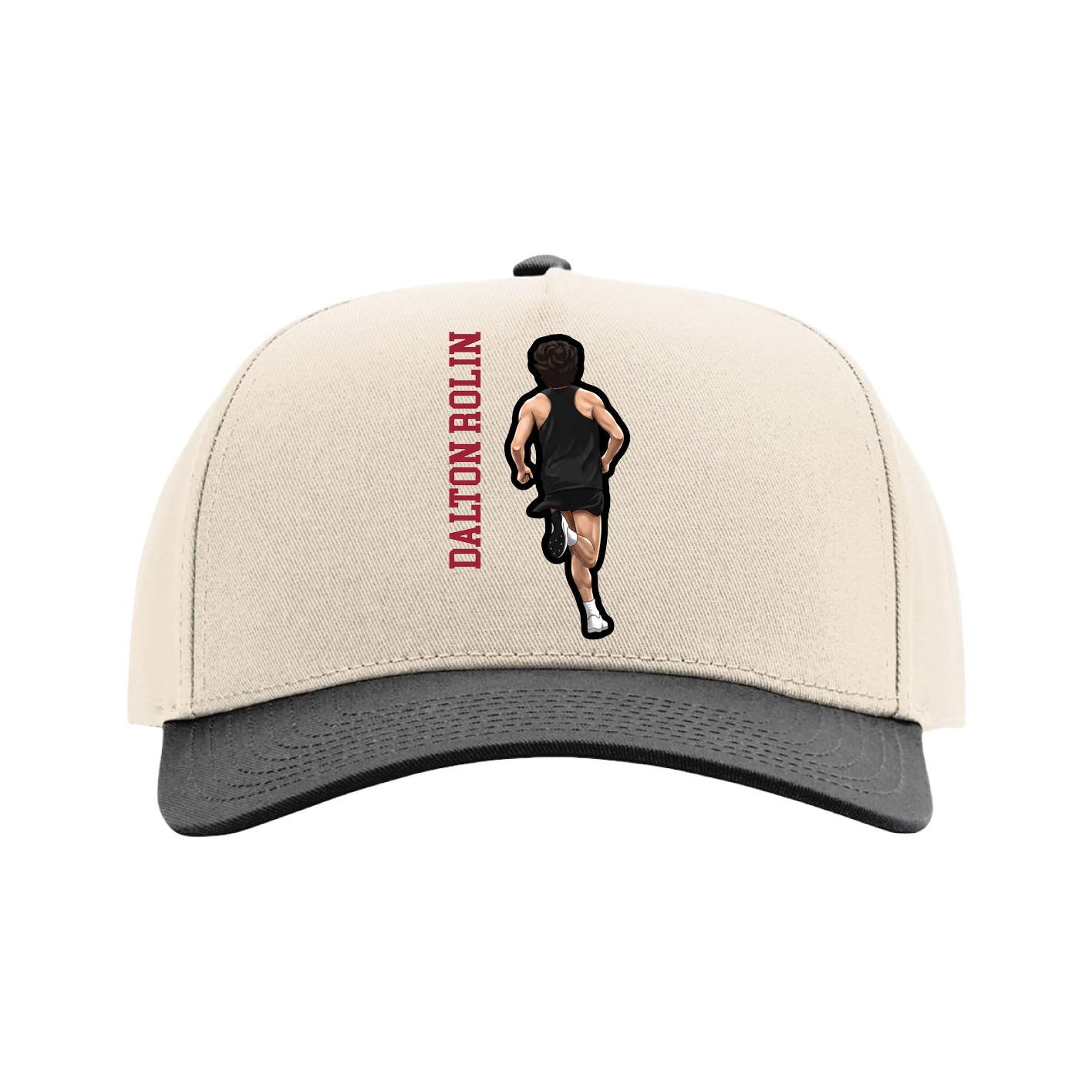 Full Fabric Five-Panel Champ Cap — Name Vertical in Cream/Black
