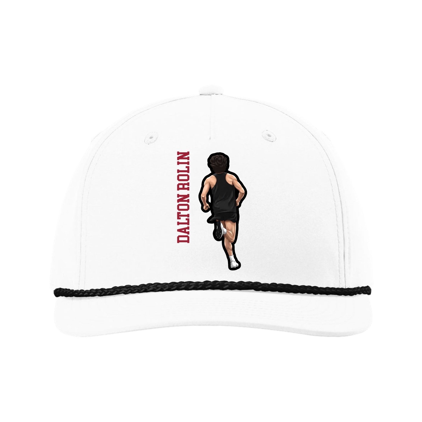 Five-Panel Classic Rope Cap — Name Vertical in White