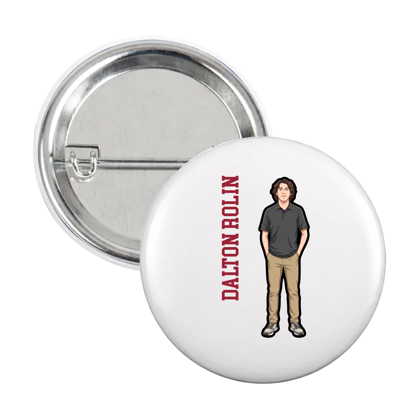 Game Day Button — Name Vertical in White