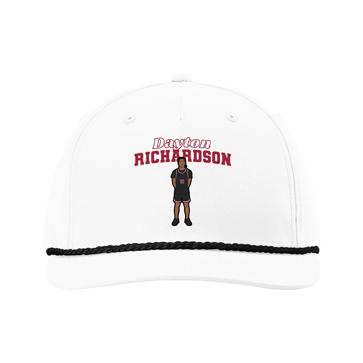 Five-Panel Classic Rope Cap — Name Arch in White