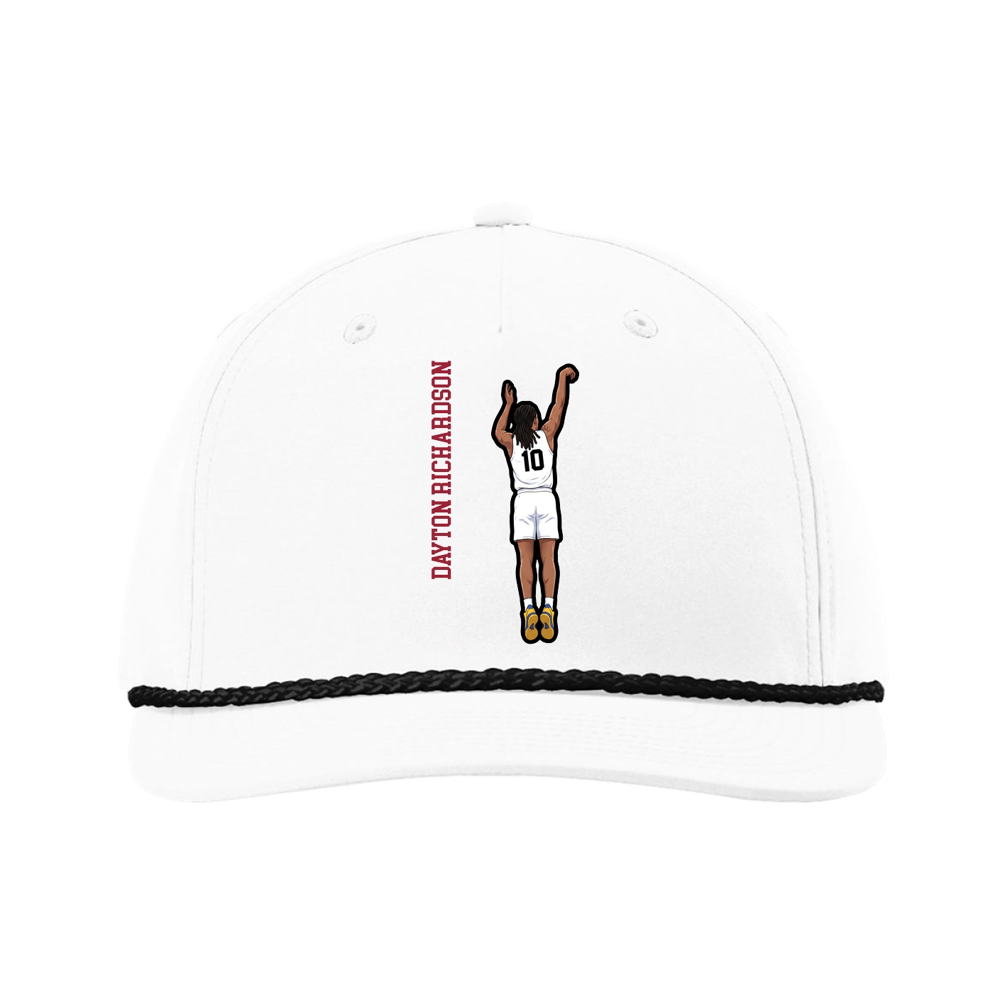 Five-Panel Classic Rope Cap — Name Vertical in White