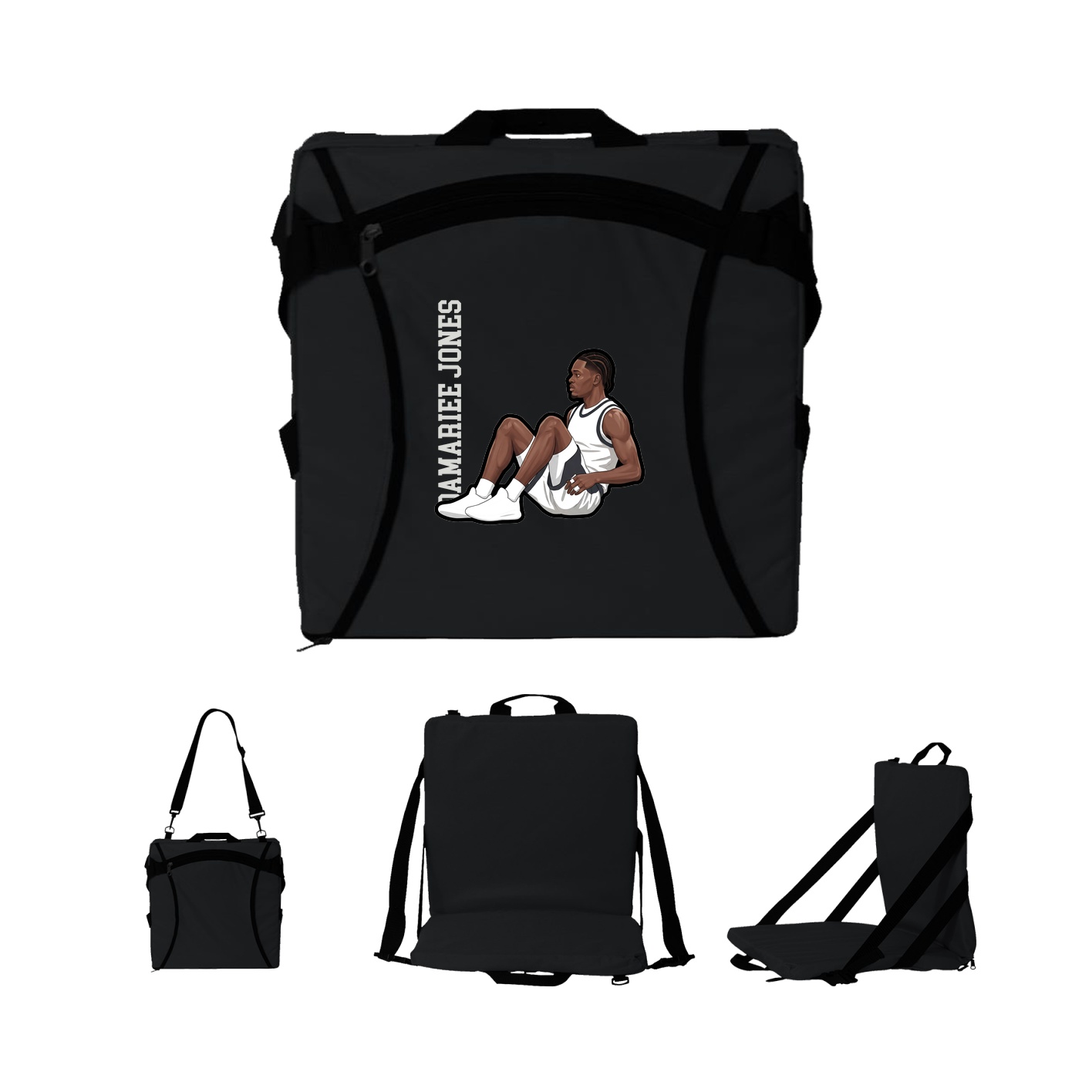 Folding Stadium Seat — Name Vertical in Black