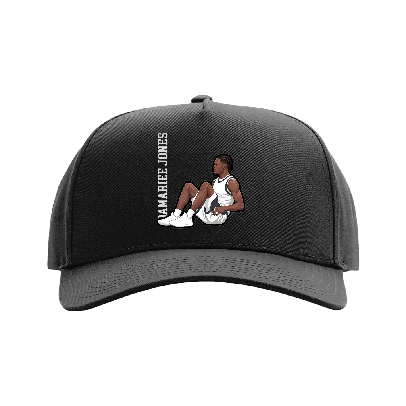Full Fabric Five-Panel Champ Cap — Name Vertical in Black