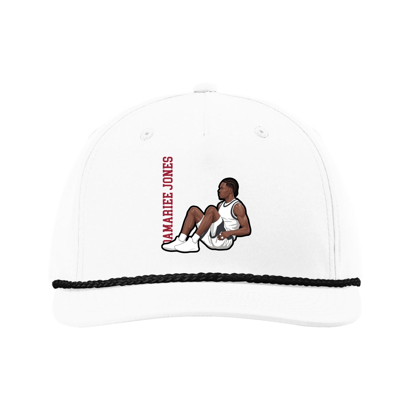 Five-Panel Classic Rope Cap — Name Vertical in White