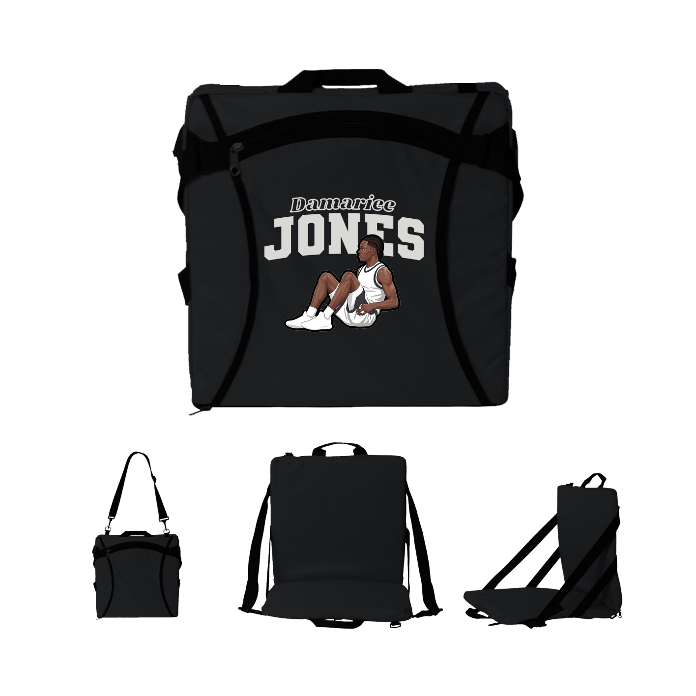 Folding Stadium Seat — Name Arch in Black