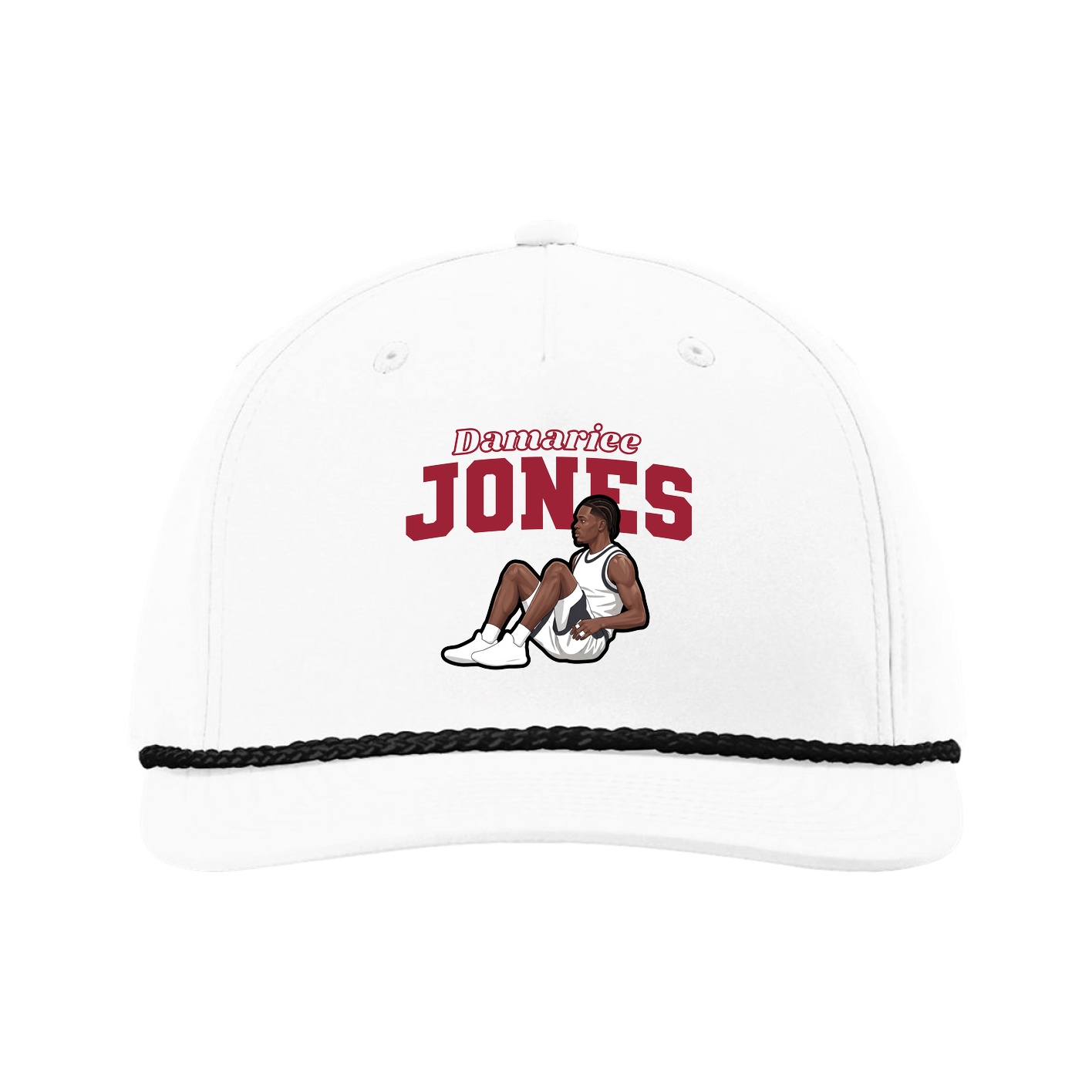 Five-Panel Classic Rope Cap — Name Arch in White