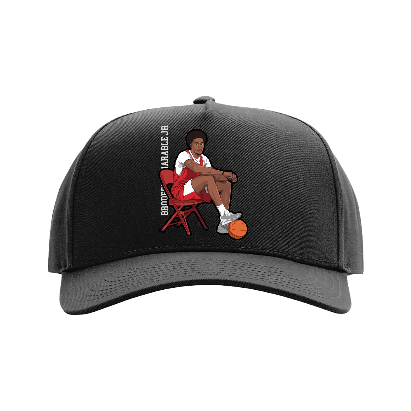 Full Fabric Five-Panel Champ Cap — Name Vertical in Black