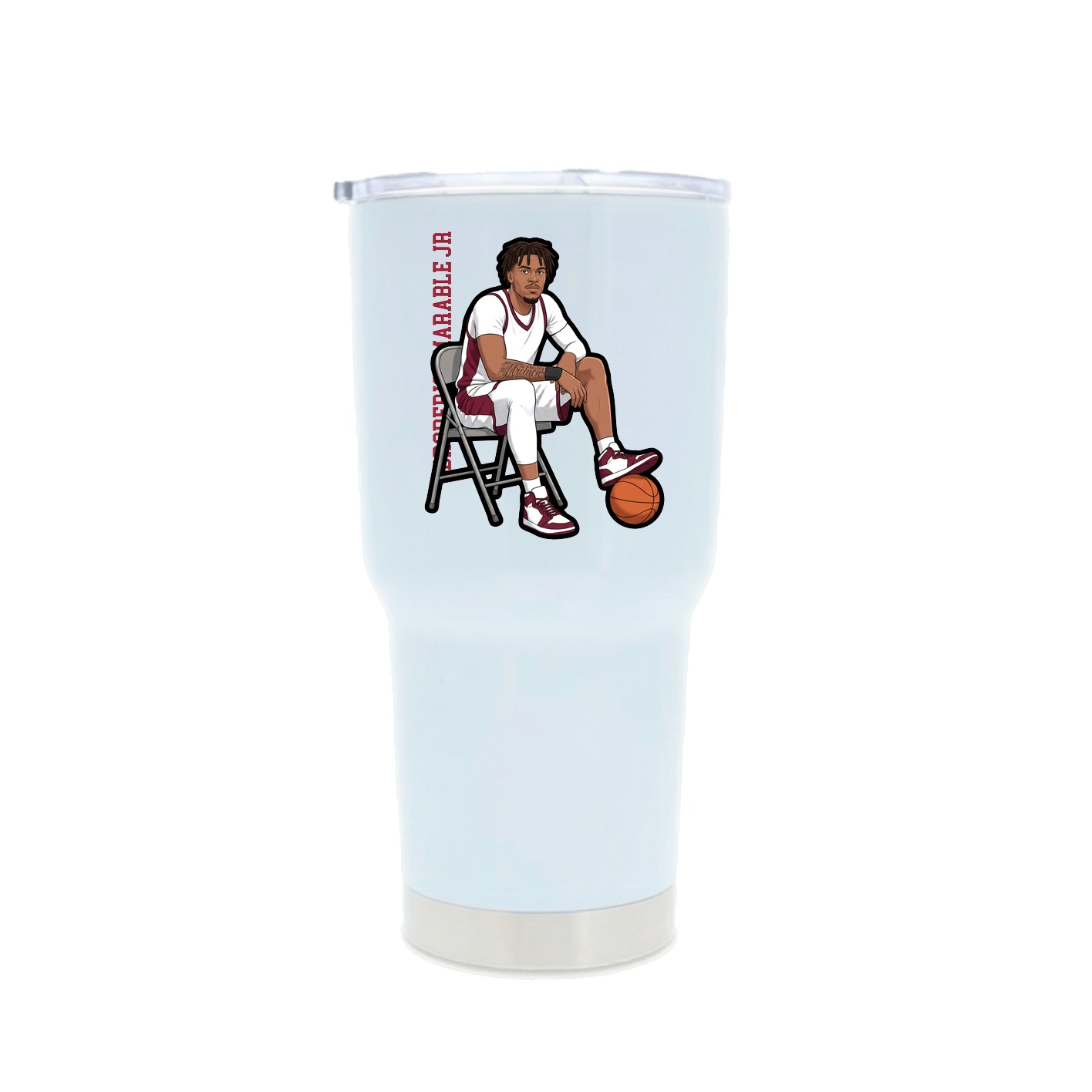 30oz Stainless Steel Tumbler — Name Vertical in White