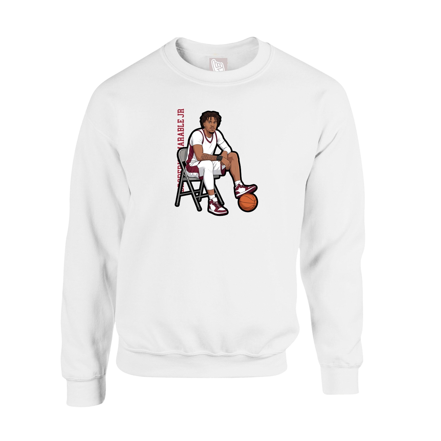 Fleece Crew — Name Vertical in White